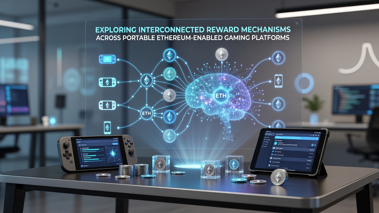 Vernetzung von Belohnungssystemen in mobilen Ethereum-Plattformen dargestellt durch digitale Verbindungen und Token-Flüsse