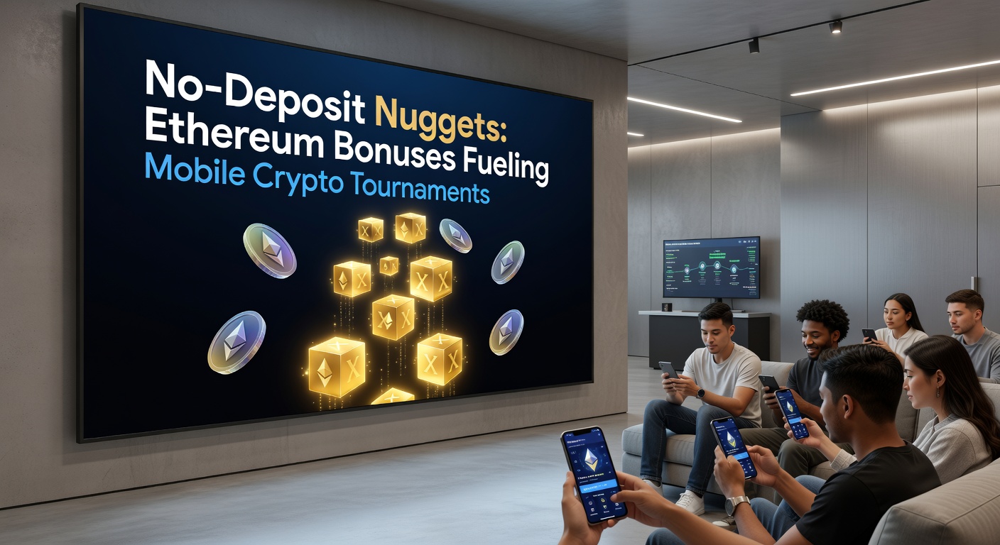 Dynamisches Turnier-Leaderboard auf Smartphone-Bildschirm mit Ethereum-Transaktionen und No-Deposit-Bonus-Icons