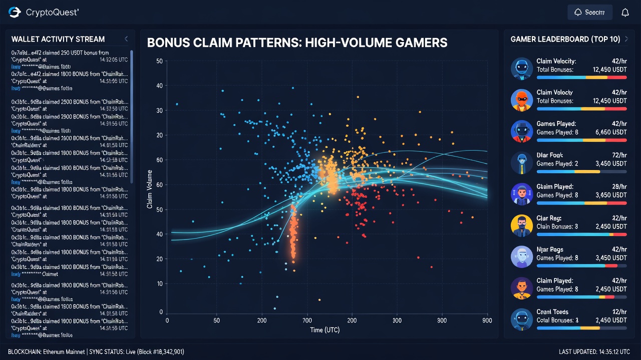 Netzwerkdiagramm von Wallet-Clustern bei Bonus-Claims in Krypto-Gaming